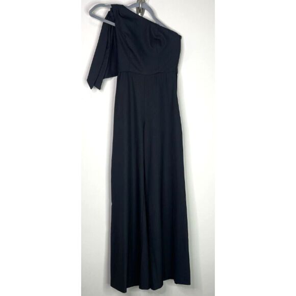 BHLDN Anthropologie Black One Shoulder Windham Wide Leg Jumpsuit Women's Size 0 - Picture 1 of 9